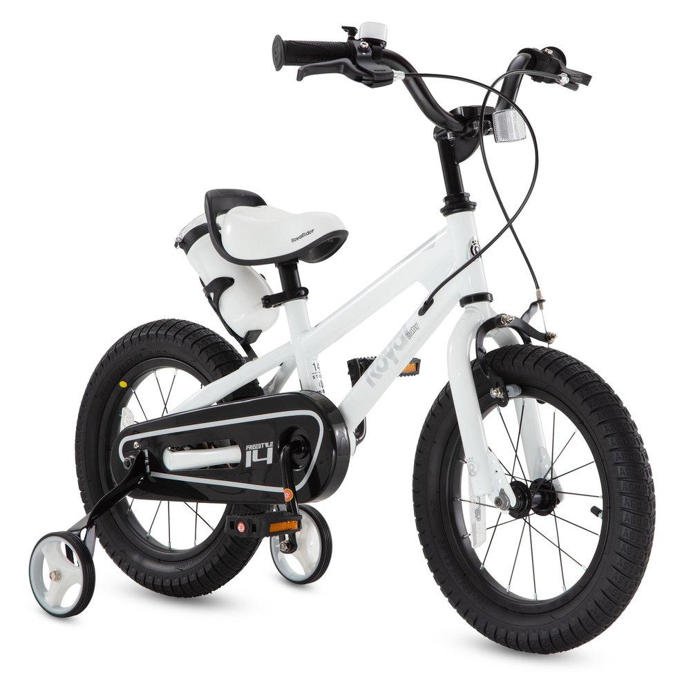 Royalbaby Freestyle Outdoor Children's Bicycle Dual Handbrakes Sporty Kid Bike with Training Wheels and Adjustable Seat, 14 Inch, White