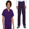 Cherokee Scrub Set for Men and Women from, Traditional Fit V-Neck Top 4777 with Natural Rise Drawstring Cargo Pant 4100, Eggplant- XL Top/L Short Pant view 1