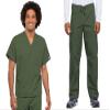 Cherokee Scrub Set for Men and Women from, Traditional Fit V-Neck Top 4777 with Natural Rise Drawstring Cargo Pant 4100, Olive- M Top/S Short Pant view 1