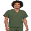 Cherokee Scrub Set for Men and Women from, Traditional Fit V-Neck Top 4777 with Natural Rise Drawstring Cargo Pant 4100, Olive- M Top/S Short Pant view 2