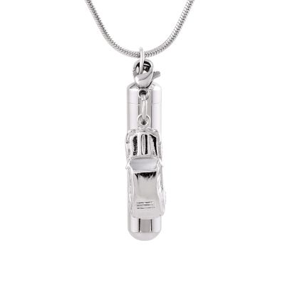 BIAIHQIE Stainless Steel Long Tube Cylinder Cremation Pendant Memorial Necklace Ashes Urn with Small Car Keepsake Jewelry