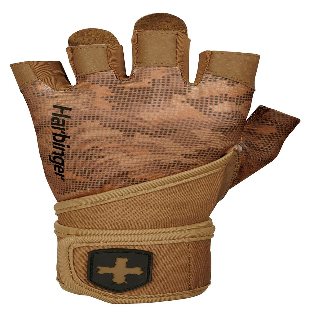 Harbinger Pro Wristwrap Gloves 2.0 for Weightlifting, Training, Fitness, and Gym Workouts with Wrist Support - Men's Tan Camo Large
