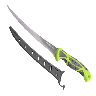 Smith's 51388 Mr. Crappie 8 Curved Super Flex Fillet Knife - Stainless Steel Blade - Non-Slip Soft Grip Handle - Sheath - Curved Fillet Knife - Deboning & Game Processing - Fishing Knife,Green