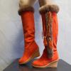 hlysgo Women's Winter Warm Outdoor Long Boots High Heels Fashion Wedge Bootie Faux Fur Comfortable Knee High Fuzzy Boot view 3