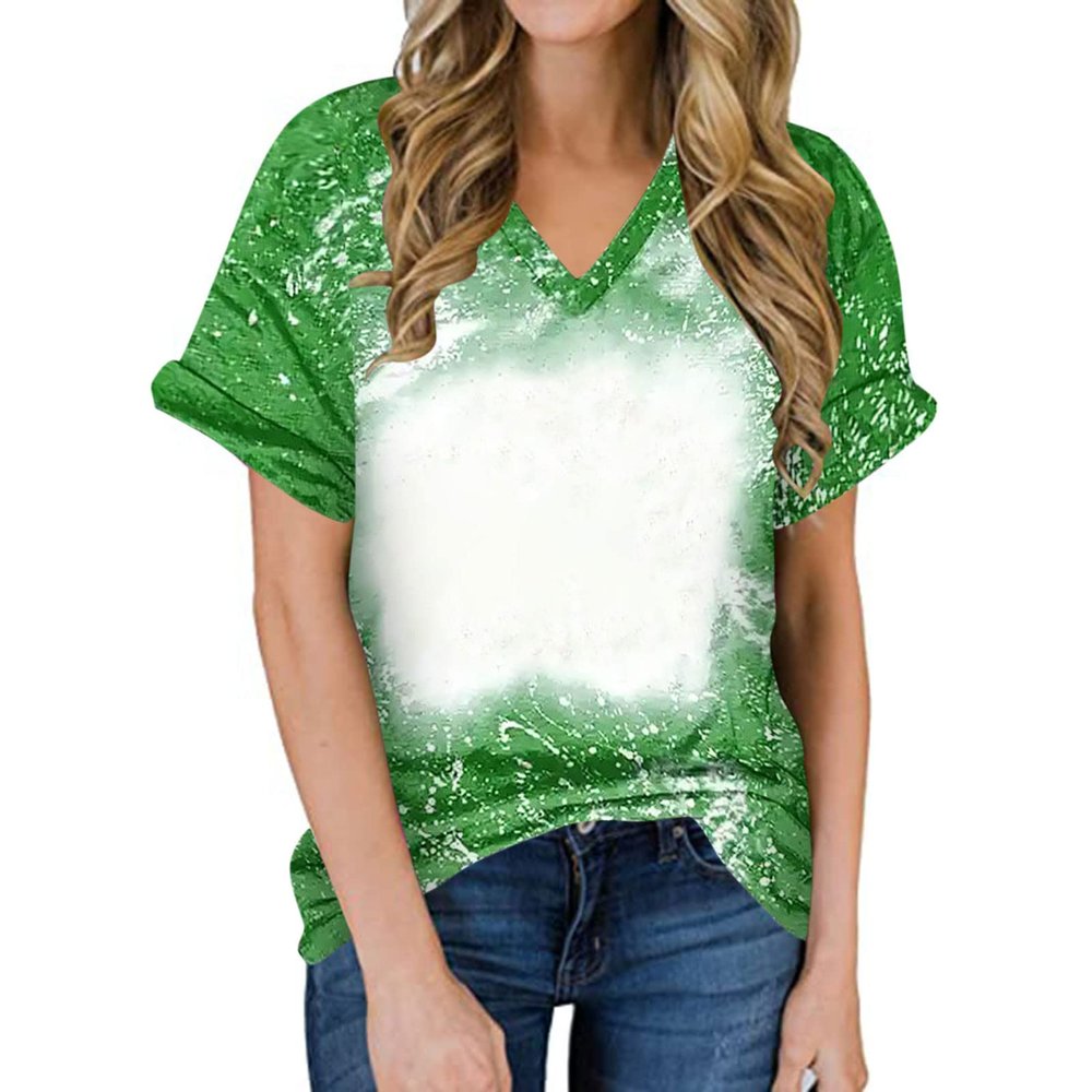 Women Summer Tops Dressy Casual Tees Trendy Bleached Shirts Sexy Top Blouse 2025 Fashion Printed T-Shirt Green