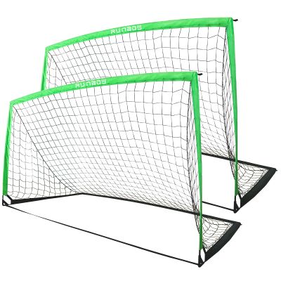 RUNBOW 9x5 ft Portable Kids Soccer Goal for Backyard Adult Junior Large Practice Soccer Net with Carry Bag Set of 2 (9x5ft, Green, 2 Pack)
