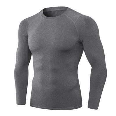 Men's Compression Shirts Long Sleeve Athletic T Shirt Workout Cool Dry Running Tops Gym Undershirts Baselayers A-Grey
