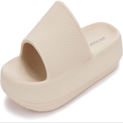 BRONAX Pillow Slippers for Women and Men | House Slides Shower Sandals | Cushioned Thick Sole 39-40 Khaki