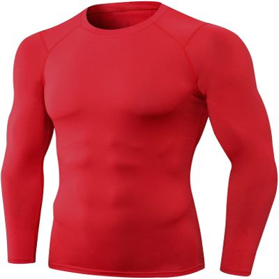 Men's Compression Shirts Long Sleeve Athletic T Shirt Workout Cool Dry Running Tops Gym Undershirts Baselayers A-red