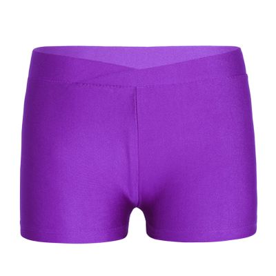 JEEYJOO Kids Girls V-Front Low Rise Boy Cut Athletic Booty Short Gymnastic Dance Sports Shorts Purple 7-8 Years