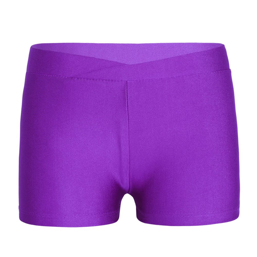 JEEYJOO Kids Girls V-Front Low Rise Boy Cut Athletic Booty Short Gymnastic Dance Sports Shorts Purple 7-8 Years