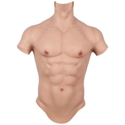 CRODRES Full Silicone Muscle Suit, Half-Body Simulation Male Fake Belly Realistic Abdominal Suit for Crossdresser Halloween Prop,Color 2,S