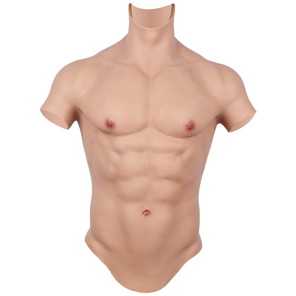 CRODRES Full Silicone Muscle Suit, Half-Body Simulation Male Fake Belly Realistic Abdominal Suit for Crossdresser Halloween Prop,Color 2,S
