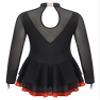 Aislor Girls Mesh Splice Figure Ice Skating Dress Long Sleeves Ballet Dance Gymnastics Leotards Tutu Dress Dancewear Red 14 Years view 4