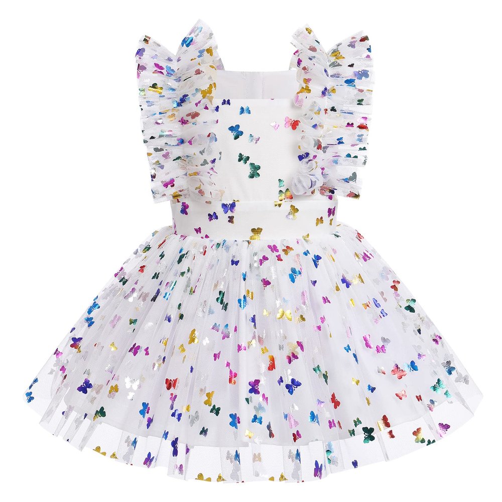 1st Birthday Girl Outfit,Baby Toddler Girl Sequin Butterfly Birthday Dresses,First Birthday Party Cake Smash Princess Romper Tutu Dress Pageant Photoshoot Prop White- Butterfly 0-6 Months