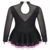 Aislor Girls Mesh Splice Figure Ice Skating Dress Long Sleeves Ballet Dance Gymnastics Leotards Tutu Dress Dancewear Pink 6 Years view 2