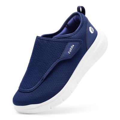 FitVille Diabetic Shoes for Men Extra Wide Slip-on Shoes for Swollen Feet Adjustable Walking Shoes for Elderly Foot Pain Relief Neuropathy - EasyTop Wings Navy Blue