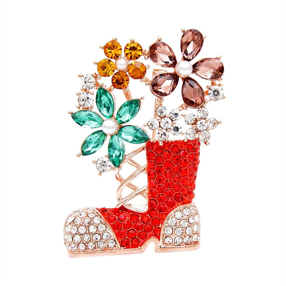 DYPASA Brooch Pin for Women Christmas Boot Brooch Ladies Party Fashion Jewelry Suit Jacket Metal Pin Badge Brooch Christmas Ornament Christmas Brooches (Color : Gold)