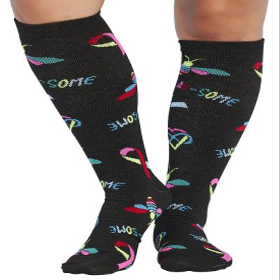 Cherokee Women's 10-15mmHg Compression Socks Fun Print Knee Highs with Light Support, Soft Feel - PRINTSUPPORT, Regular, Bee Au-Some