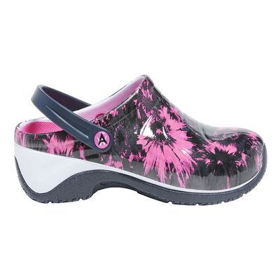 Anywear Zone Clogs - EVA-Cushioned Non Slip Work Shoes - Slip Resistant Work Shoes for Women & Men - Nursing Clogs with Back Strap - Electric Blooms - 7 Women/5 Men