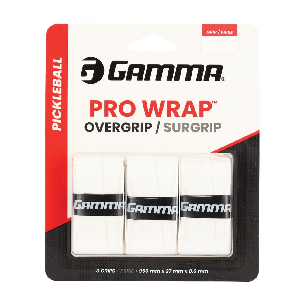 Gamma Pickleball Pro Wrap Overgrip, Tacky, Durable, Soft Moisture Absorbent Paddle OG, Badminton, Padel Racket Grip, Multiple Colors, Versatile for All Skill Levels, White
