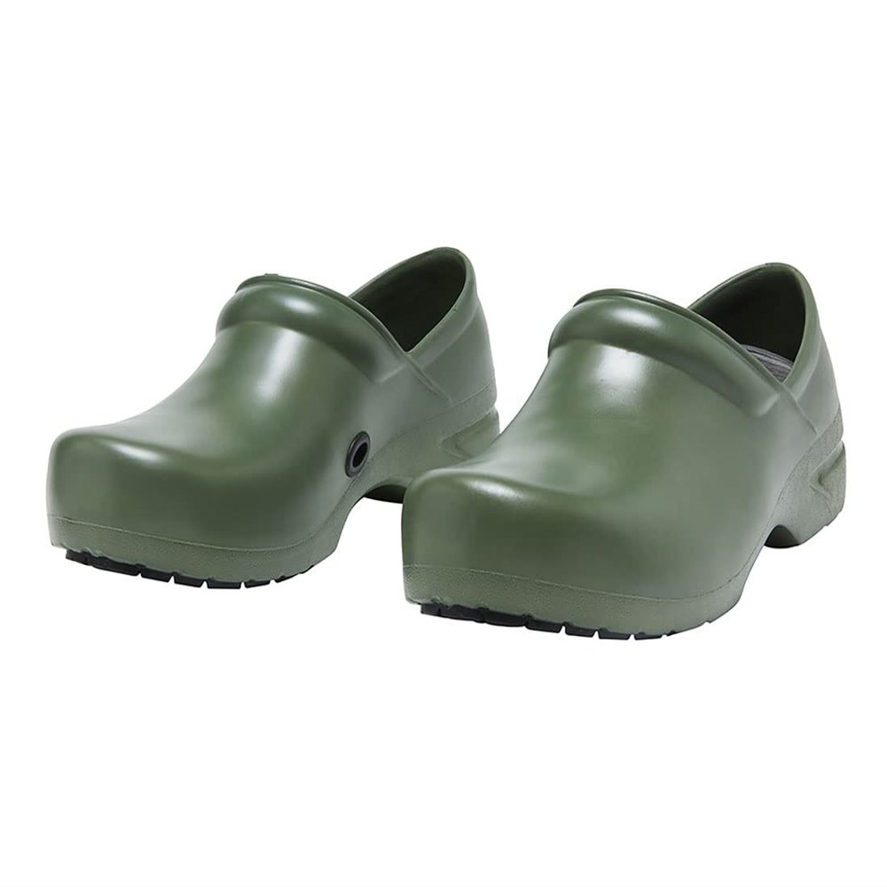 Anywear Slip-On Nursing Clogs - Slip Resistant Work Shoes for Women & Men - Lightweight Water-Resistant Shoes for Nurses - Olive/Black - 6 Women/4 Men