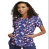Cherokee Infinity Womens V-Neck Print Scrub Top with 2 Pockets, Rib-Knit Insert Logo O-Ring Detail & Shirttail Hem - CK634, S view 1