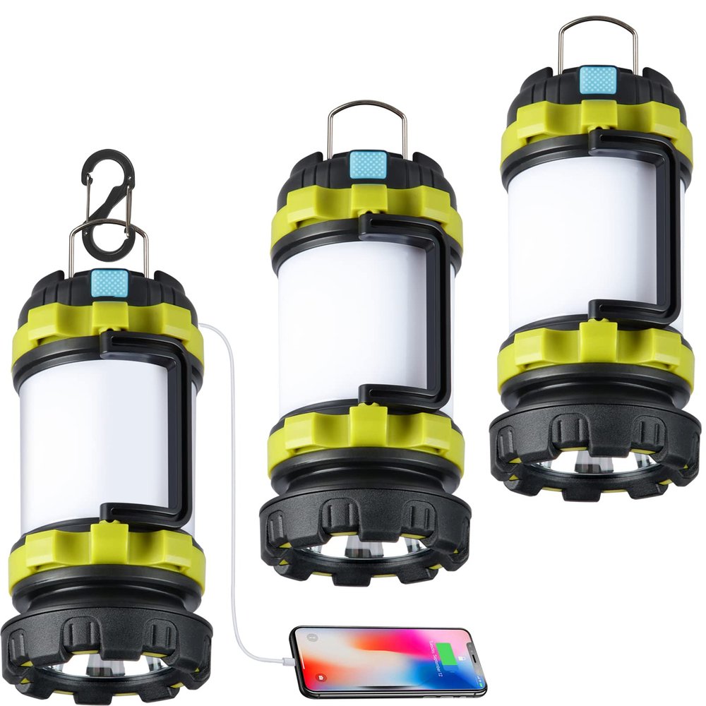 BOBKID 3 Pack Camping Lantern, Outdoor LED Camping Light, Rechargeable Flashlights with 1000LM, 6 Modes, IPX5 Waterproof Portable Emergency Camp Light for Hurricane Survival - Green