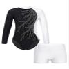 FEESHOW Girls 2Pcs Glitter Long Sleeve Leotards with Shorts Outfits Athletic Unitards Gymnastics Dancewear Clothes White_A 8 Years view 3