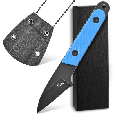Ccanku C1295 Fixed Blade Knife,9Cr18Mov Blade G10 Handle EDC Tool Neck Knife with kydex Sheath for Outdoor, Camping, Hiking, Fishing(Blue)