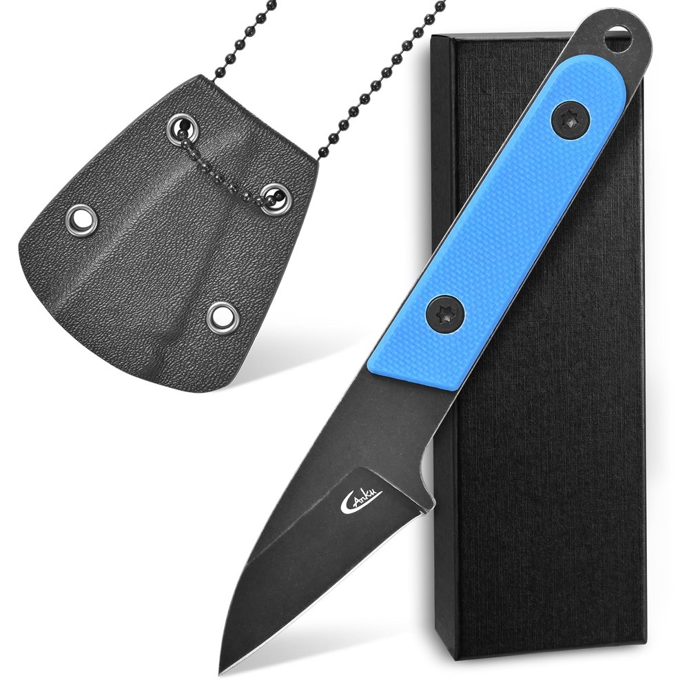 Ccanku C1295 Fixed Blade Knife,9Cr18Mov Blade G10 Handle EDC Tool Neck Knife with kydex Sheath for Outdoor, Camping, Hiking, Fishing(Blue)