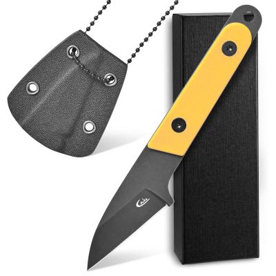 Ccanku C1295 Fixed Blade Knife,9Cr18Mov Blade G10 Handle EDC Tool Neck Knife with kydex Sheath for Outdoor, Camping, Hiking, Fishing(Yellow)