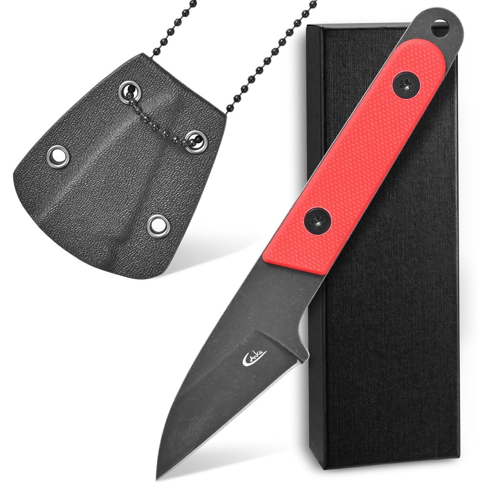 Ccanku C1295 Fixed Blade Knife,9Cr18Mov Blade G10 Handle EDC Tool Neck Knife with kydex Sheath for Outdoor, Camping, Hiking, Fishing(Red)