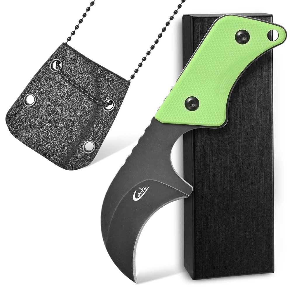 Ccanku C1294 Fixed Blade Knife,9Cr18Mov Blade G10 Handle EDC Tool Neck Knife for Outdoor, Camping, Hiking, Fishing with kydex Sheath (Green)