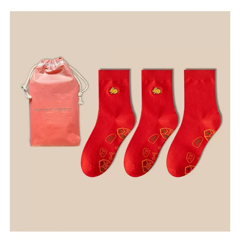 2023 New Year's Red Cotton Socks Lucky Socks, Chinese Traditional New Year Stockings for Men Women, 3 Pairs (Color : Red D/3 Pairs, Size : 36-44)