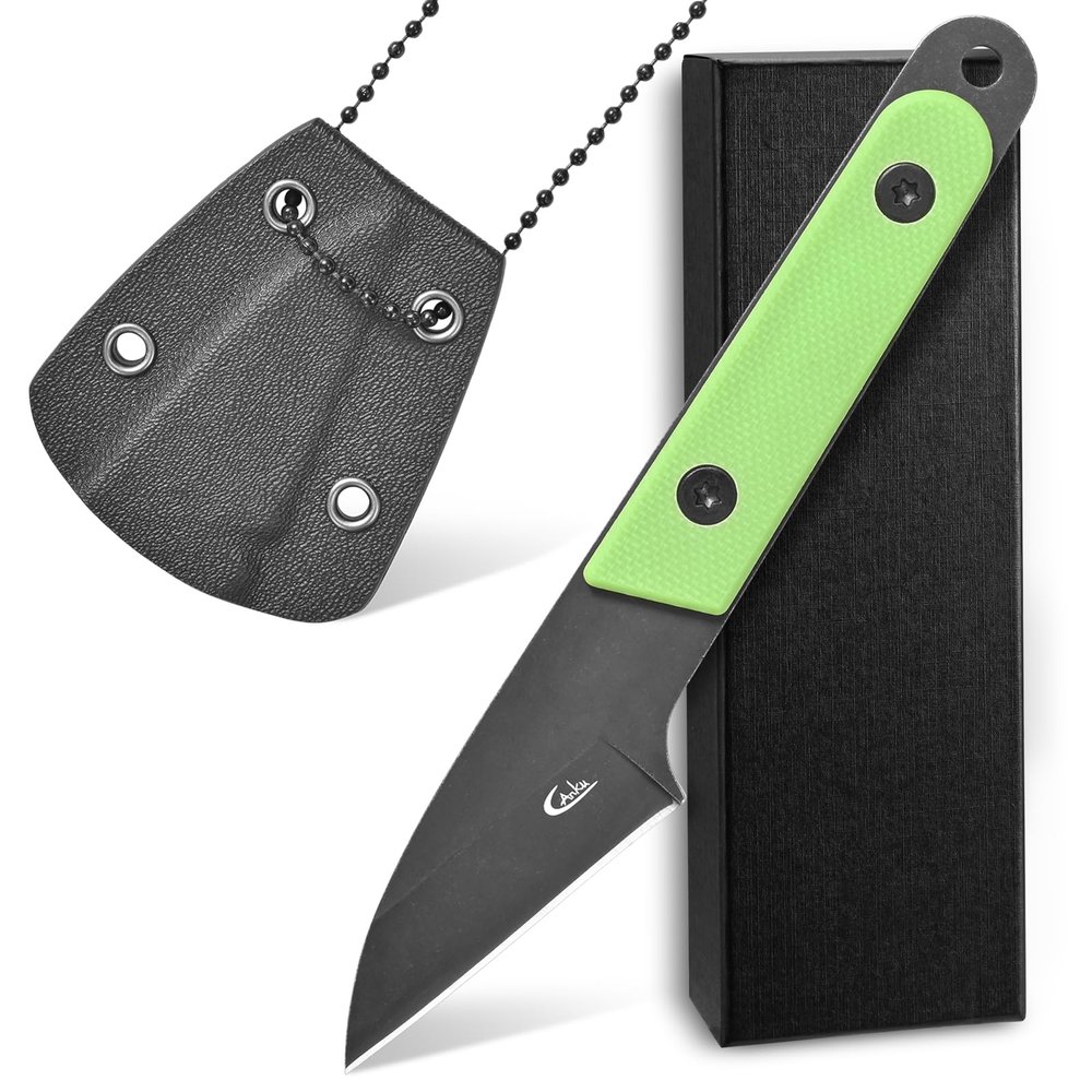 Ccanku C1295 Fixed Blade Knife,9Cr18Mov Blade G10 Handle EDC Tool Neck Knife with kydex Sheath for Outdoor, Camping, Hiking, Fishing(Green)