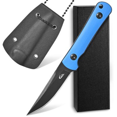Ccanku C1296 Fixed Blade Knife Neck Knife,9Cr18Mov Blade G10 Handle EDC Tool Knifes with kydex Sheath for Outdoor, Camping, Hiking, Fishing,Hunting(Blue)  