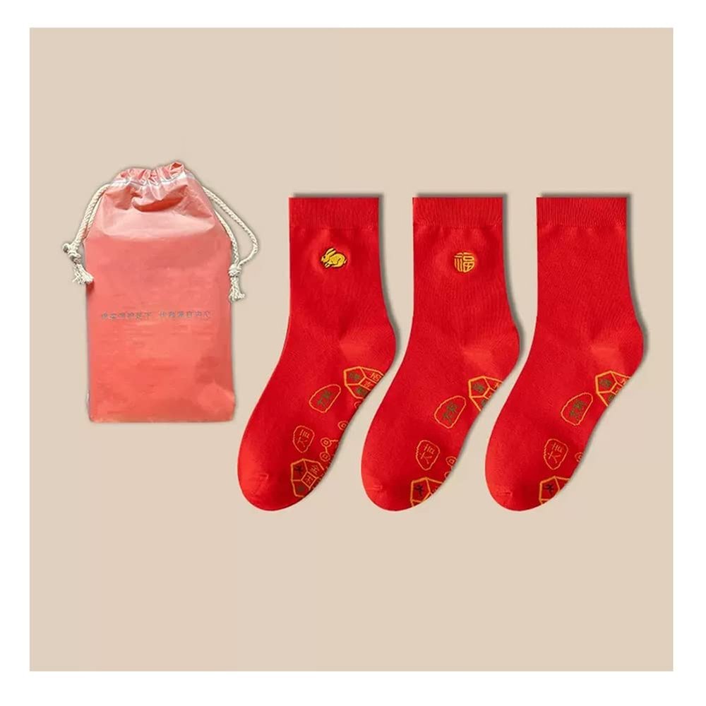2023 New Year's Red Cotton Socks Lucky Socks, Chinese Traditional New Year Stockings for Men Women, 3 Pairs (Color : Red A/3 Pair, Size : 36-44)