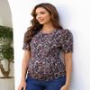 Maternity Shirts Women's Casual Floral Print Tops Pregnancy Puff Short Sleeve Striped Ruched Side Tunic Top Black Floral M view 4