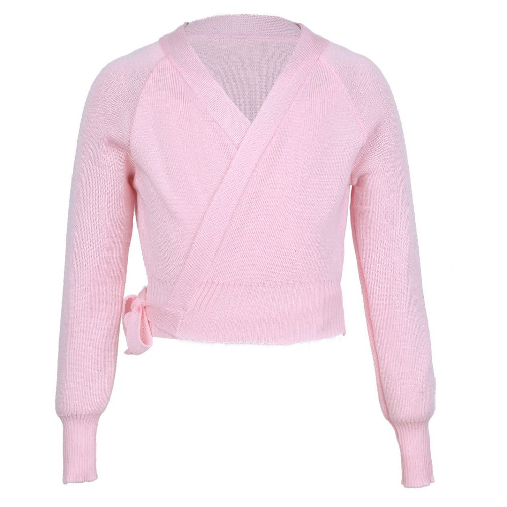 Duoremi Kids Girl's Classic Long Sleeve Knit Wrap Sweater Tops Ballerina Costume Dancewear Pink 4-5 Years