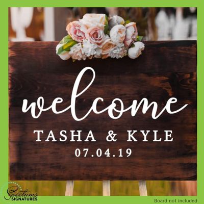 Custom Welcome with Names And Date Wall Decal - Wedding Names and Date Sticker For Living Room, Dining Room, Wedding Sign - Select Your Size & Color