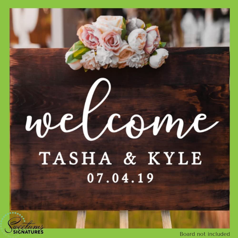 Custom Welcome with Names And Date Wall Decal - Wedding Names and Date Sticker For Living Room, Dining Room, Wedding Sign - Select Your Size & Color