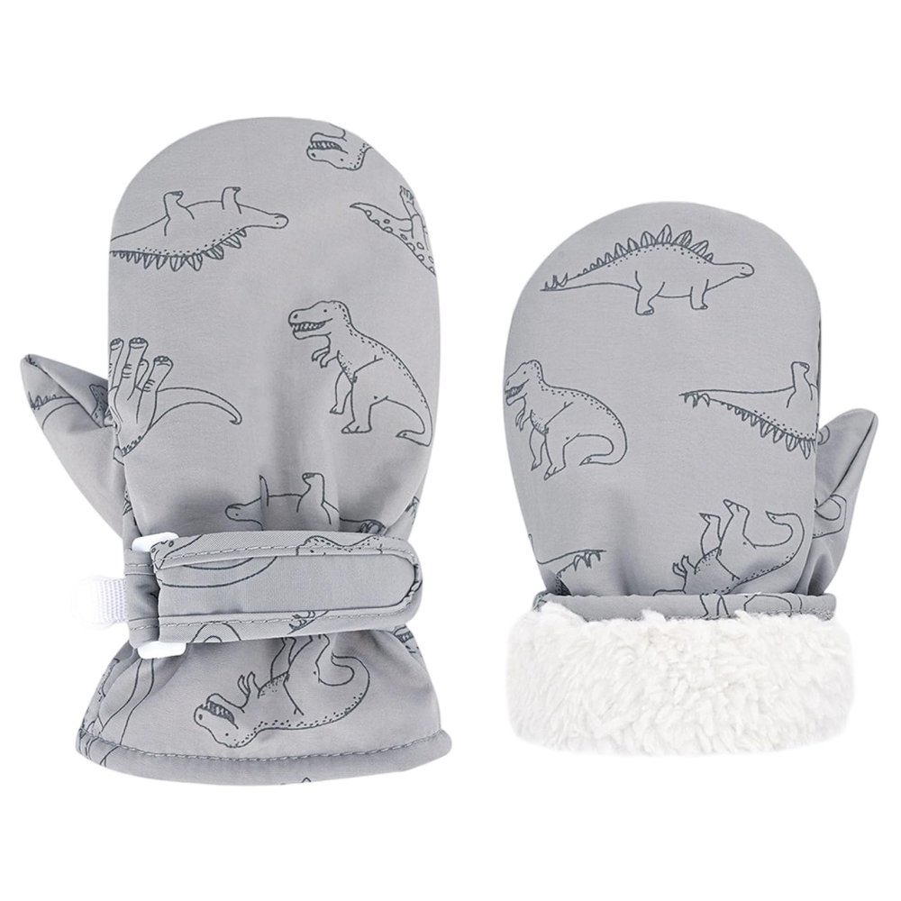 JEELAD Toddler Gloves Kids Winter Mittnes Waterproof Toddler Mittens Baby Ski Snow Gloves for Baby Boys (Grey Dino, S (6-24 months))