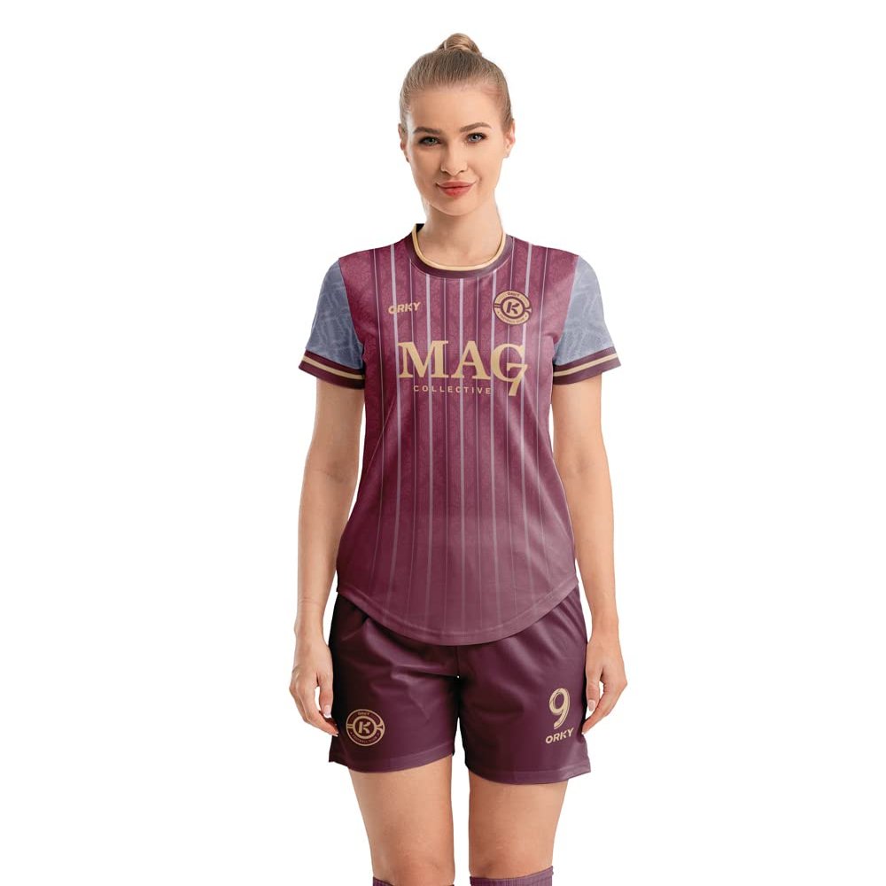 ORKY Customize Soccer Jersey, Women Sublimation Futbol Shirt Short Set, Breathable Personalize Team Outfit Glory(Purple L)