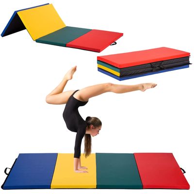 BLKMTY Gymnastics Mats 4'x8'x2'' Folding Exercise Mats Gym Yoga Aerobics Fitness Mat Folding Kids' Gymnastics Tumbling Mat with Carrying Handles for Home Gym Exercise & Play Gym