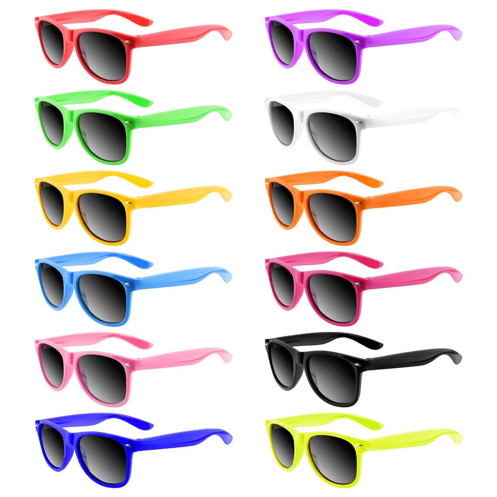 MIAHART 12 Pieces Kids Sunglasses Bulk for Boys and Girls Glasses Party Favors for Summer Beach Pool Party Carnival Prizes Birthday Party Supplies, 12 Neon Colors