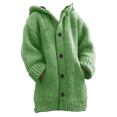 JEsilunmaMY Womens Chunky Winter Sweater Long Sleeve Button Up Warm Thicken Outwear Mid Long Oversized Pocket Cardigan Coat (Green,5X-Large)