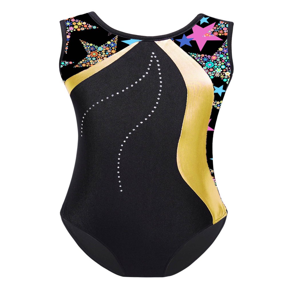 Yeahdor Gymnastics Leotards for Girls Shiny Metallic Ballet Dance Bodysuit Sleeveless Athletic Unitards Skating Dancewear Yellow 14 Years