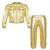 Jugaoge Kids Girls Shiny Metallic Dance Performance Costume Hip Hop Street Dance Dancewear Workout Tracksuit Gold 10 Years view 1