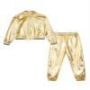 Jugaoge Kids Girls Shiny Metallic Dance Performance Costume Hip Hop Street Dance Dancewear Workout Tracksuit Gold 10 Years view 3
